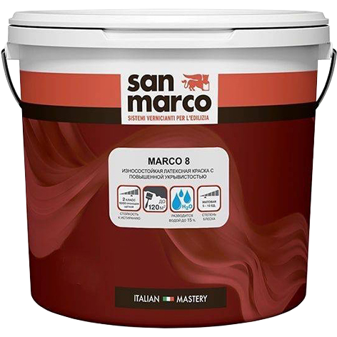 Краска матовая на основе акриловой дисперсии, белая San Marco Marco Otto bianco R3500019